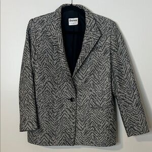 Women's Gray Herringbone Blazer Jacket zebra look structured wool vintage blazer